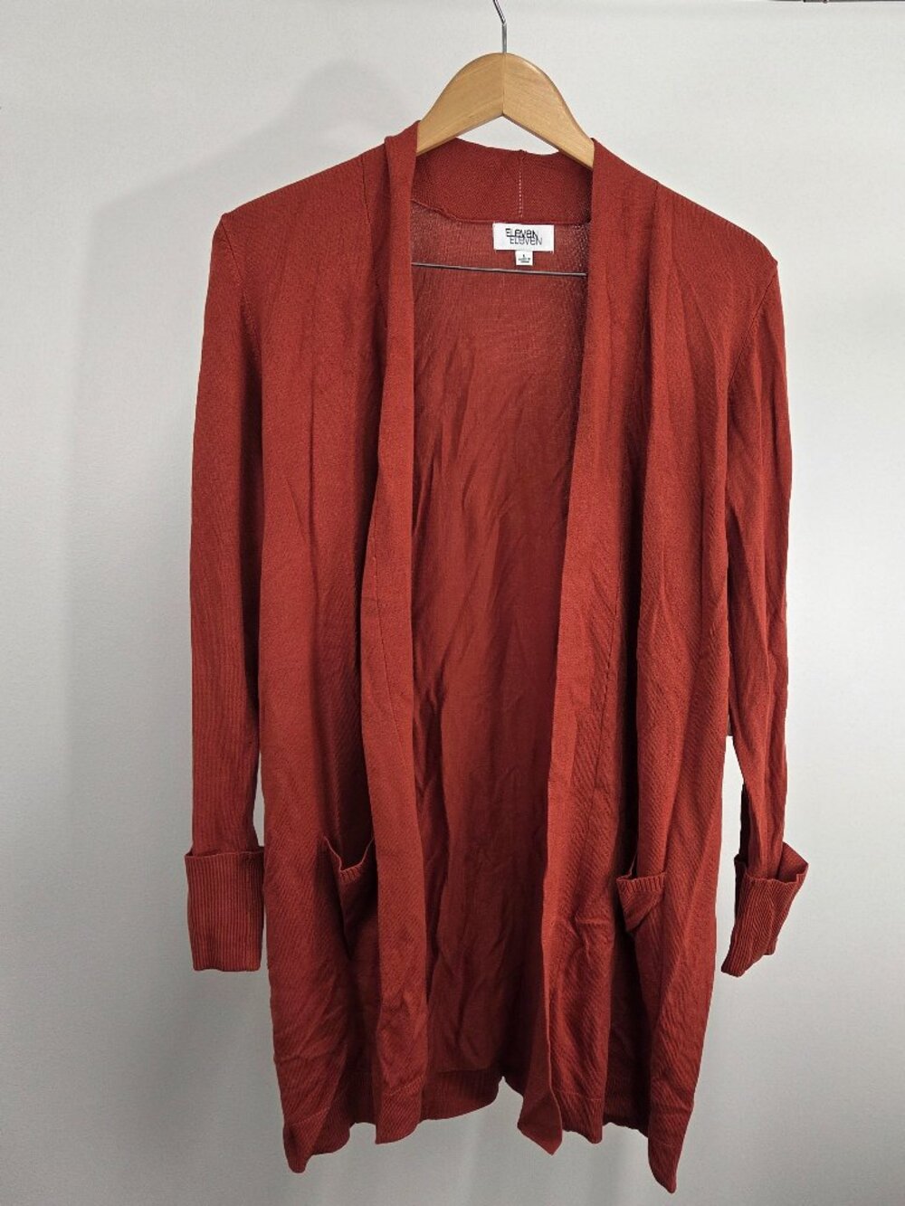 Eleven Eleven Women's Large Brandy Longline Open Front Cardigan Front Pockets